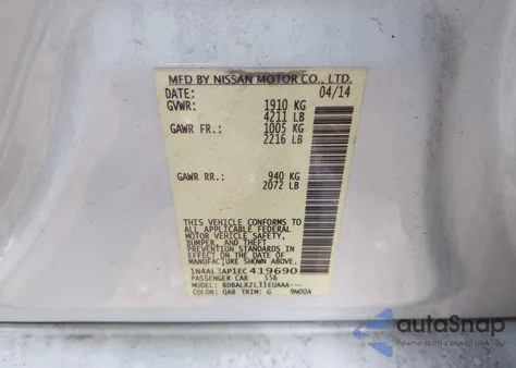 2014 Nissan Altima 2.5/2.5 S/2.5 Sl/2.5 Sv from USA, damaged, VIN 1N4AL3AP1EC419690